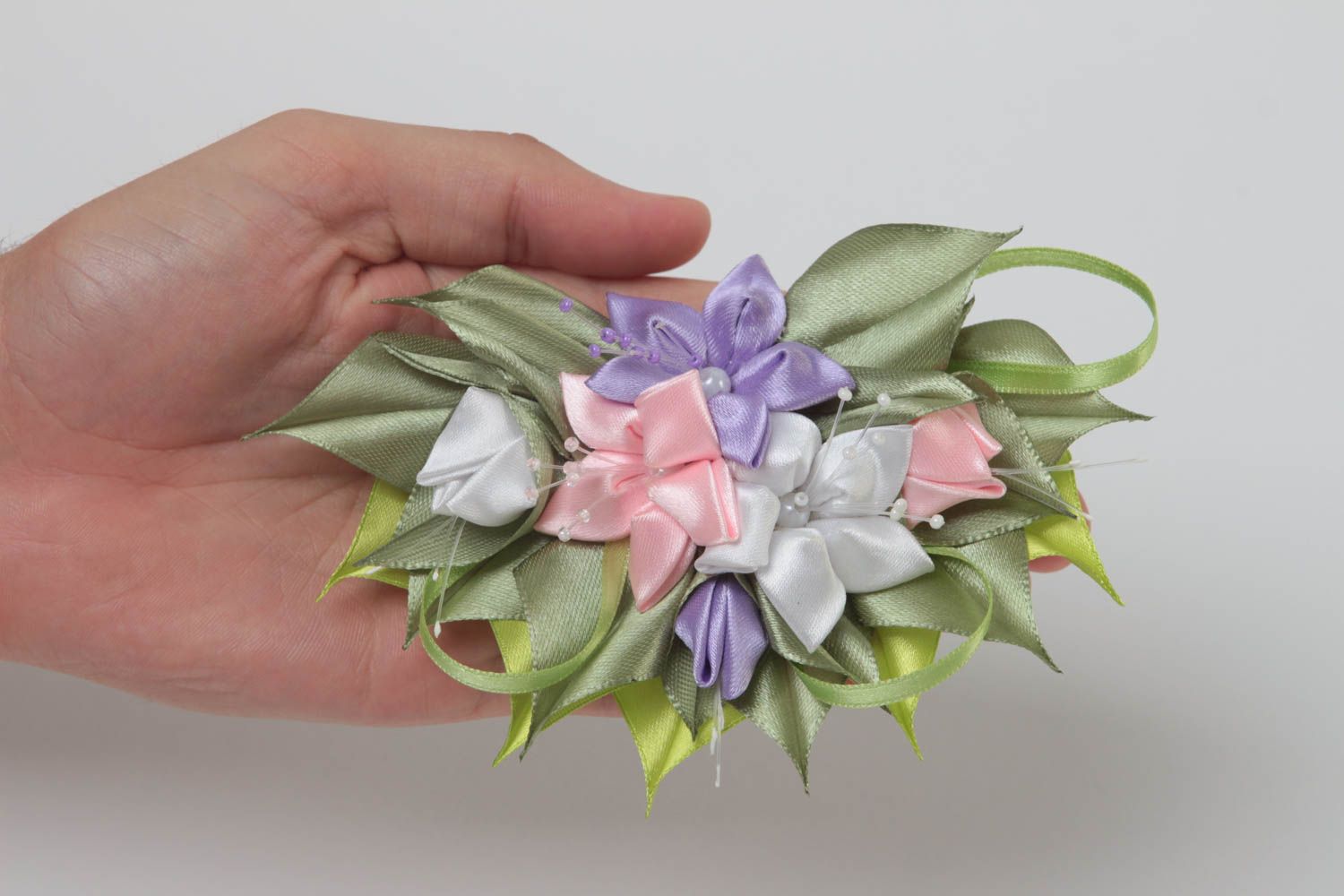Beautiful handmade flower barrette textile hair clip accessories for girls photo 5