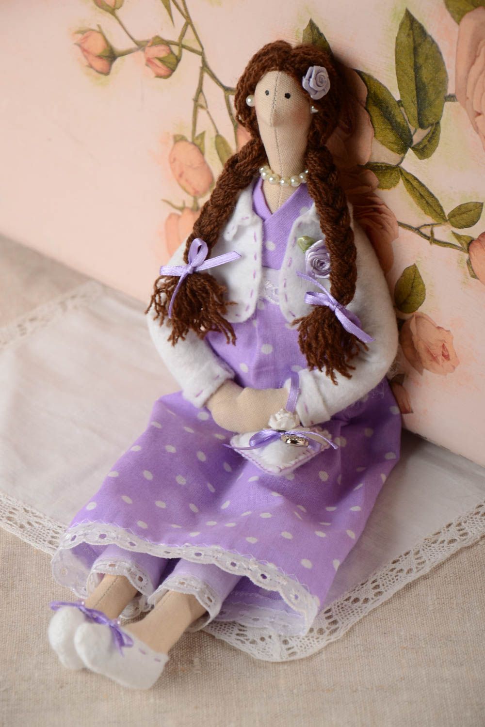 Beautiful handmade fabric soft toy collectible rag doll unusual gift ideas photo 1