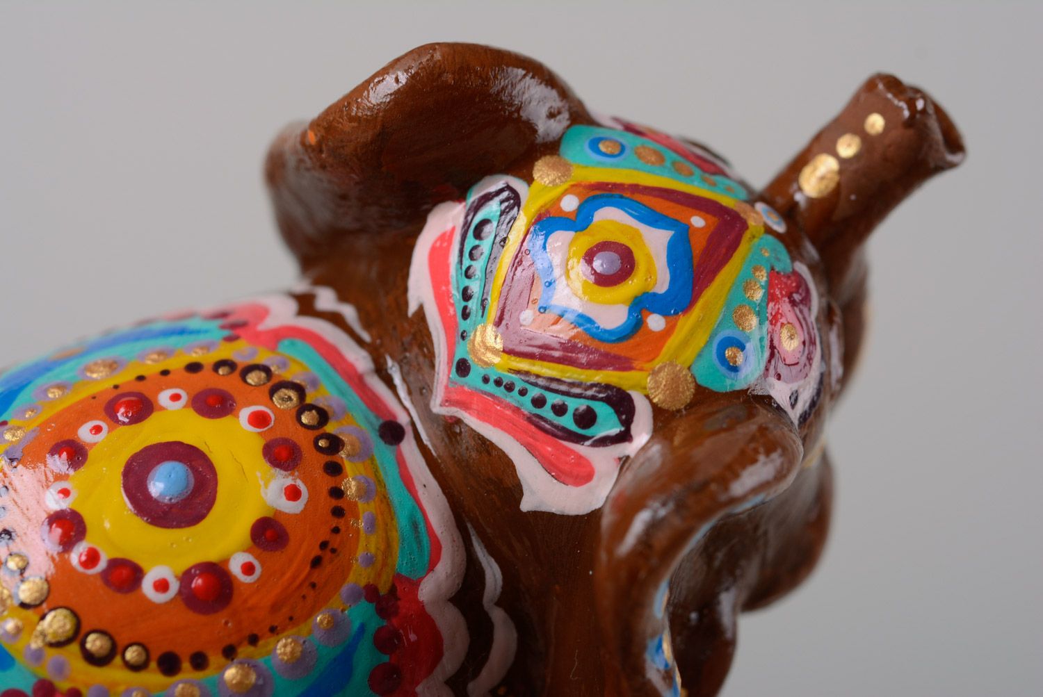 Stylish handmade plaster statuette of elephant painted with acrylics in Indian style photo 4