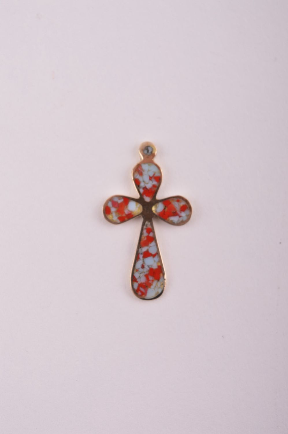 Крестик с камнями handmade подвеска на шею украшение из латуни маленький крестик фото 2