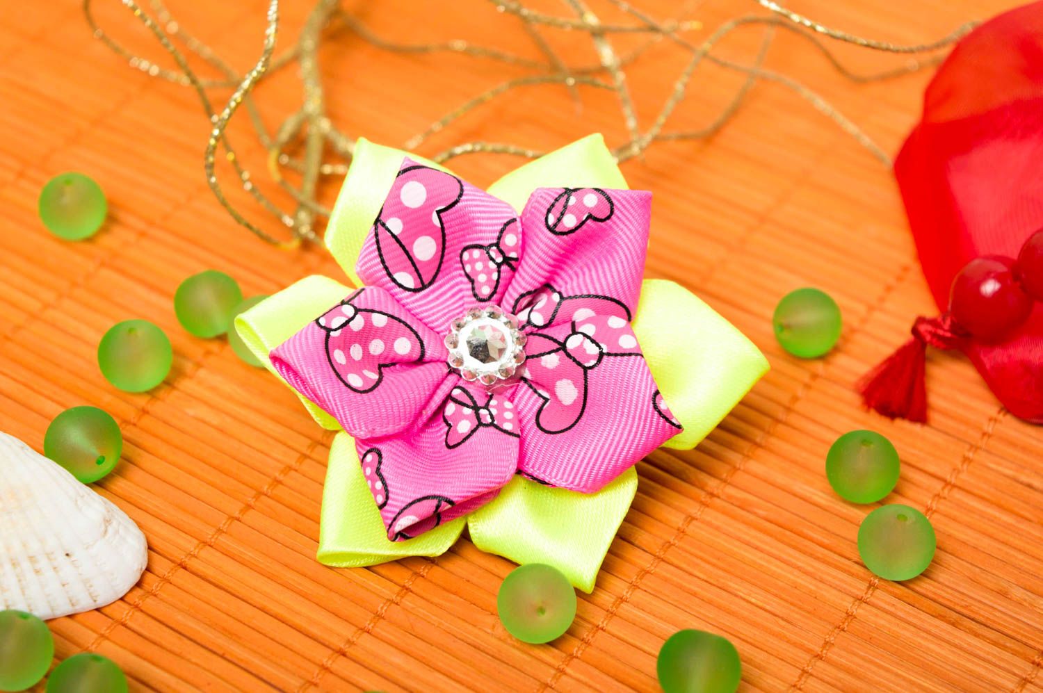 Bright handmade flower scrunchie childrens hair tie hair scrunchie ideas photo 1