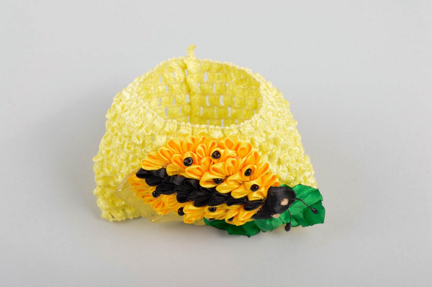 Желтая повязка на голову ручной работы повязка для девочки детская повязка фото 4