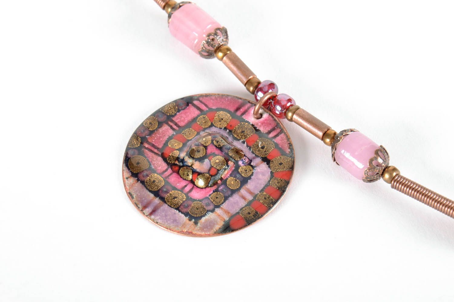 Copper pendant with geometric pattern photo 1