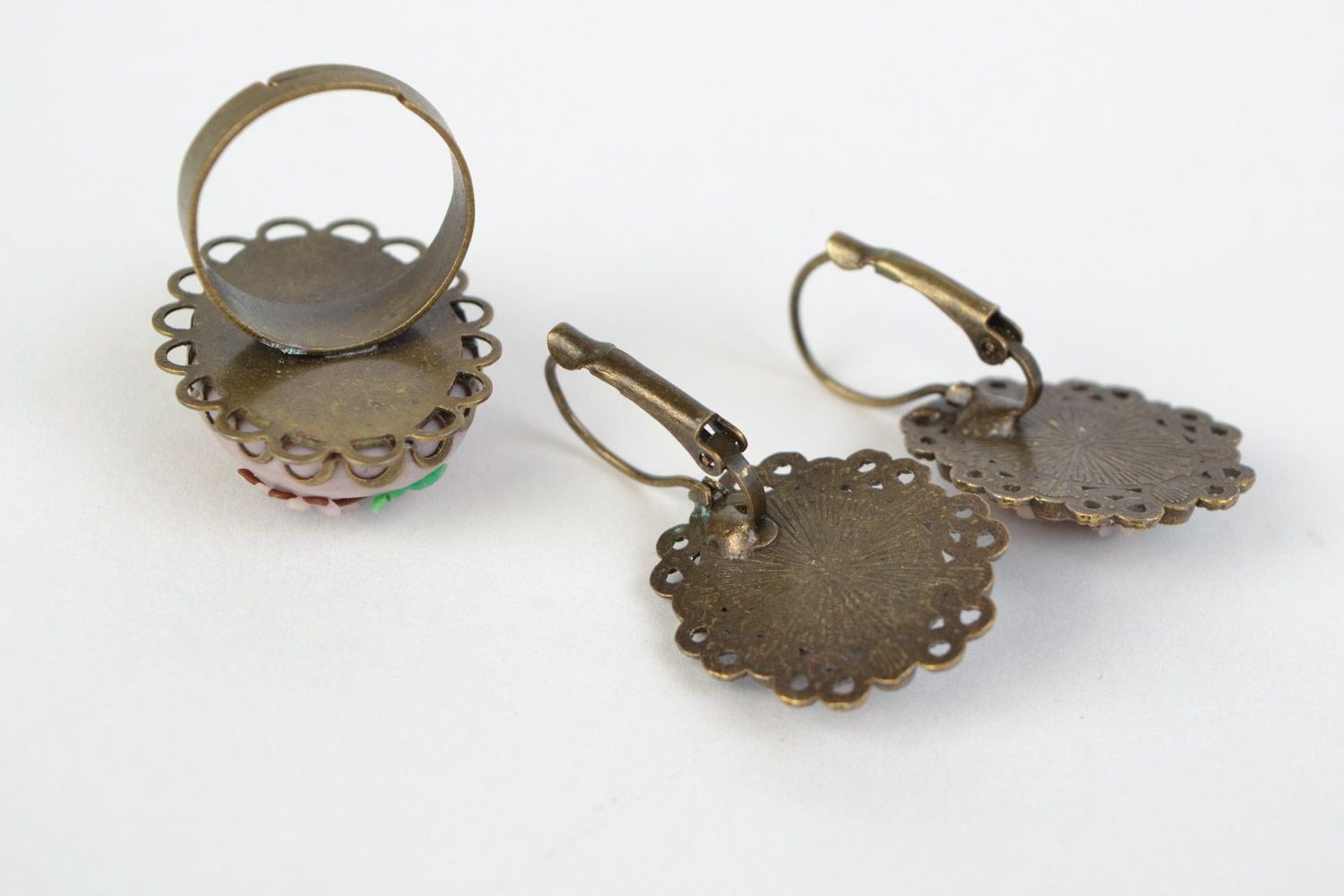 Ensemble de bijoux en pâte polymère ovales à motif floral faits main 2 pièces photo 4