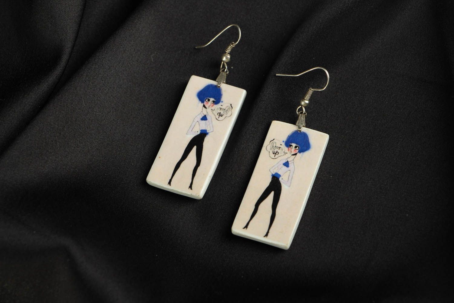 Polymer clay earrings with image photo 1