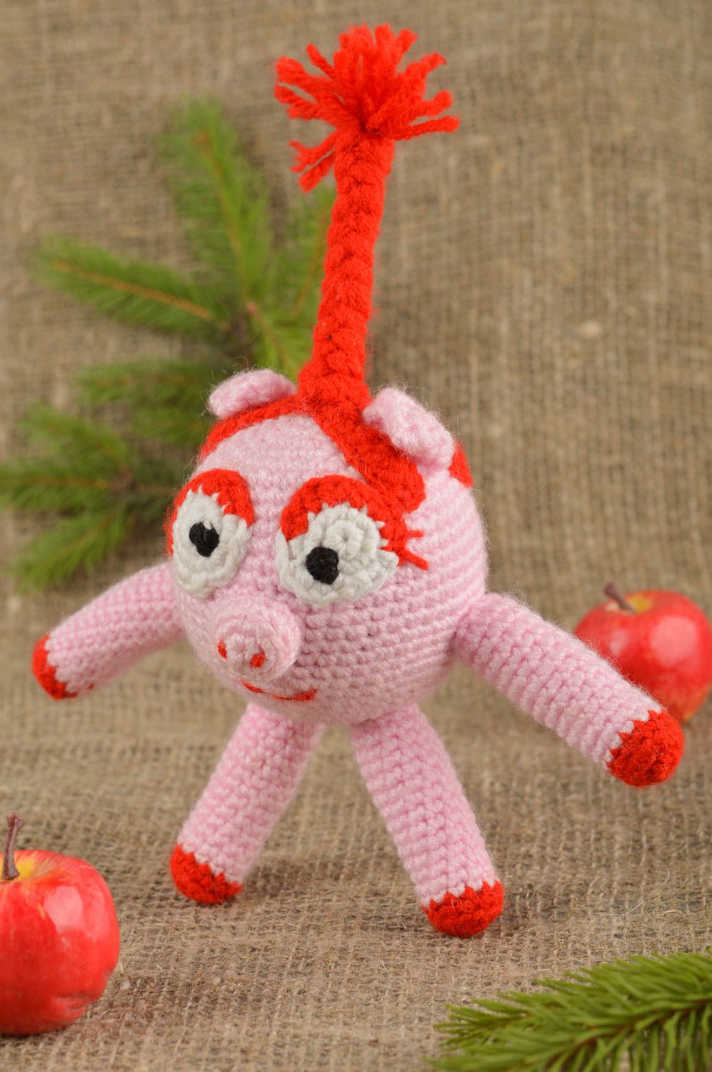 Crocheted piggy toy handmade cotton toy kids soft toy crocheted toy toy for baby photo 1