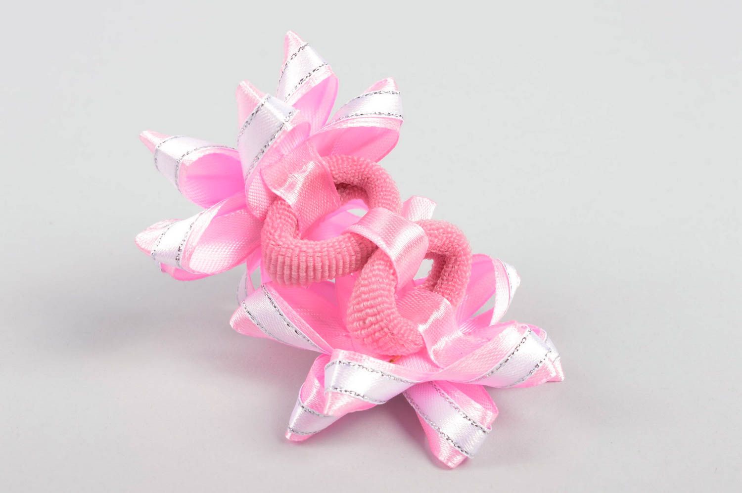 Handmade flower hair clips 2 tender pink hair ties designer accessories photo 4