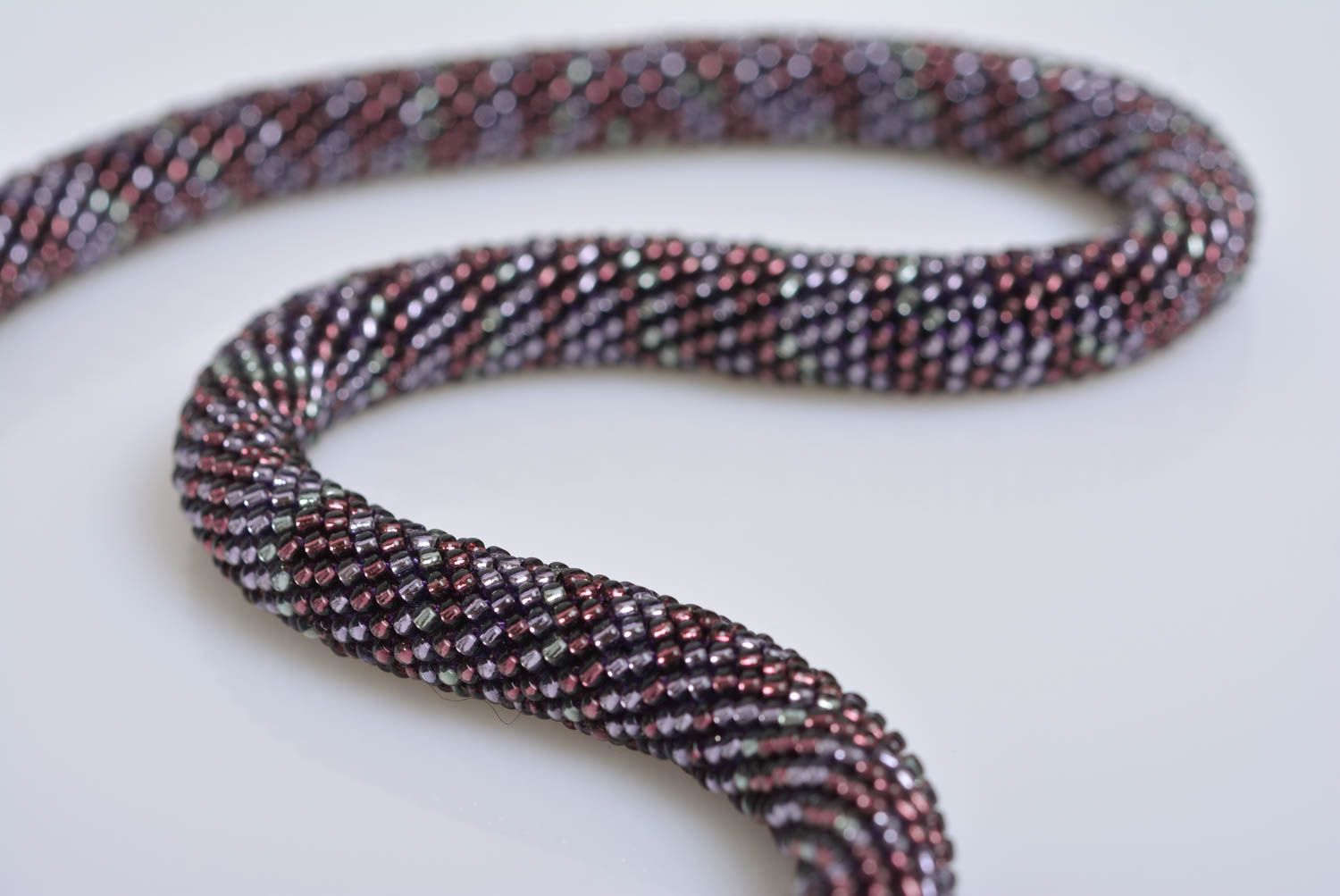 Beautiful dark handmade woven beaded cord necklace for women photo 4