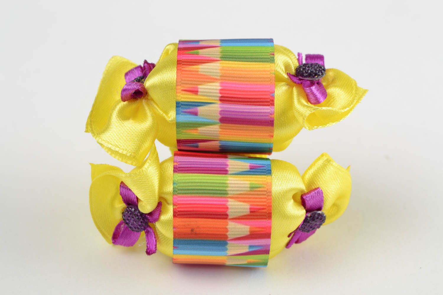 Colorful handmade children's hair ties set 2 pieces beautiful textile Candies photo 3