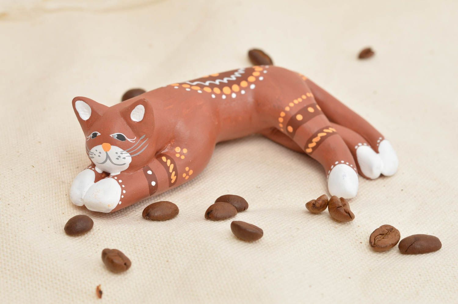 Keramische Statuette Katze bemalt künstlerisch handgeschaffen schön grell toll foto 1