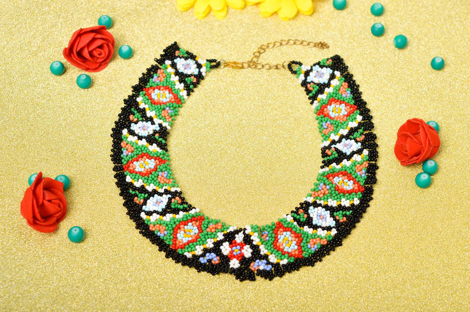 Колье из бисера украшение ручной работы ожерелье из бисера цветочное стильное фото 1