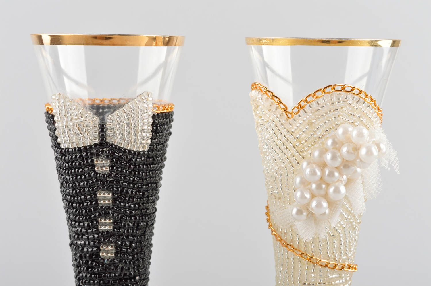 Beautiful handmade glass ware 2 champagne glasses wedding accessories gift ideas photo 3
