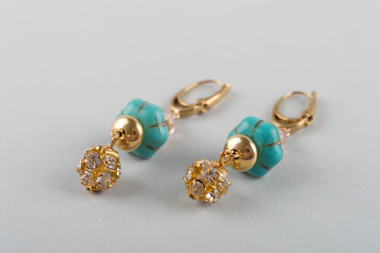 Earrings with natural stone charms brass jewelry beautiful turquoise accessory photo 3