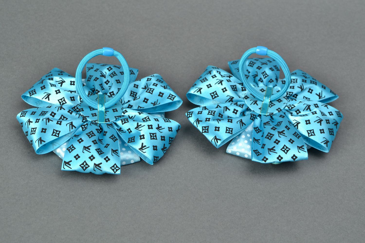 Set de gomas para el pelo con lazos de cintas Azul, 2 piezas foto 3