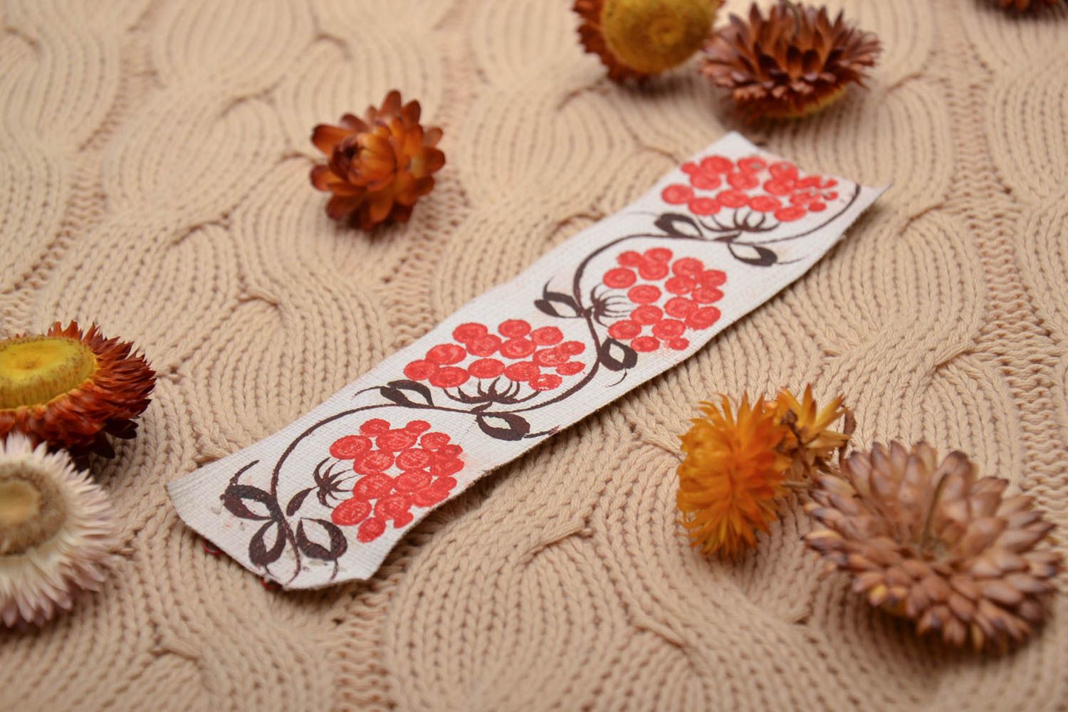 Текстильный браслет из полотна с Петриковской росписью фото 1