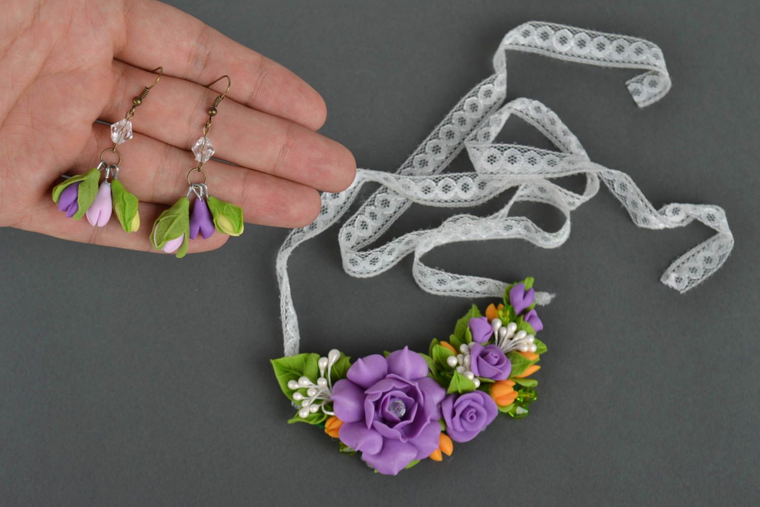 Conjunto de bisutería hecho a mano collar y pendientes accesorios de mujer foto 5