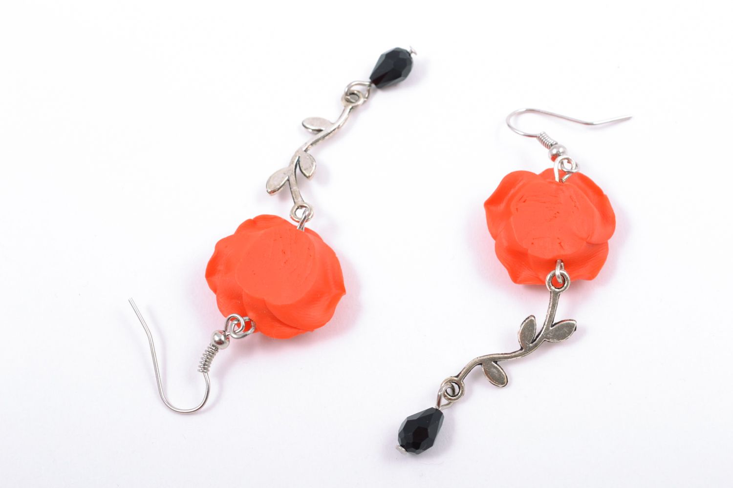 Long polymer clay floral earrings photo 5