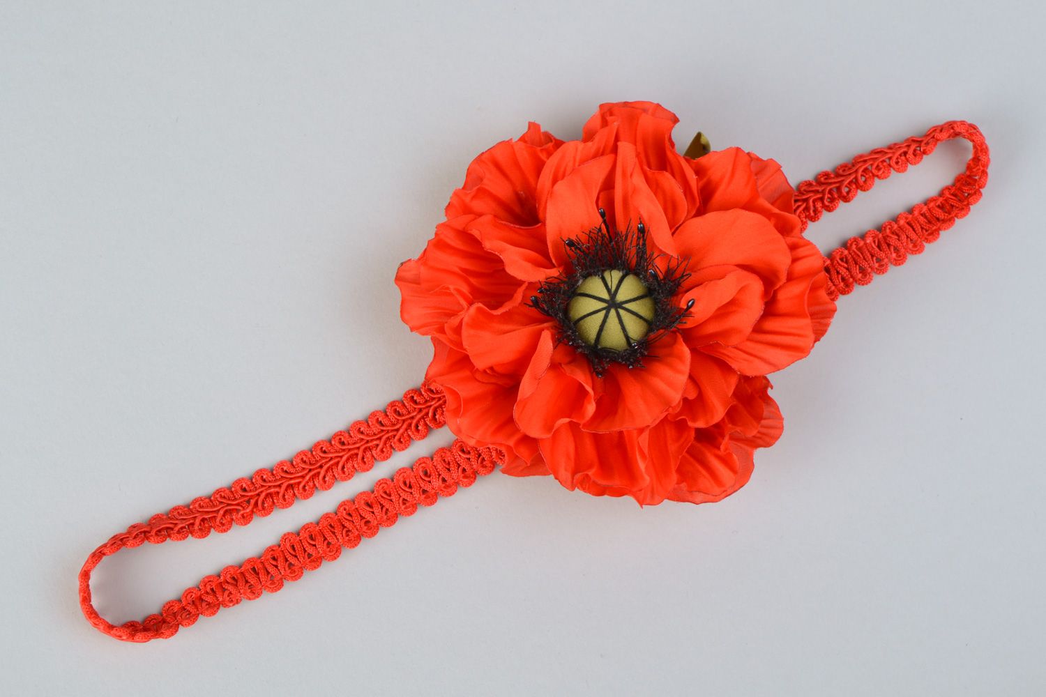 Handmade silk flower headband Poppy photo 3