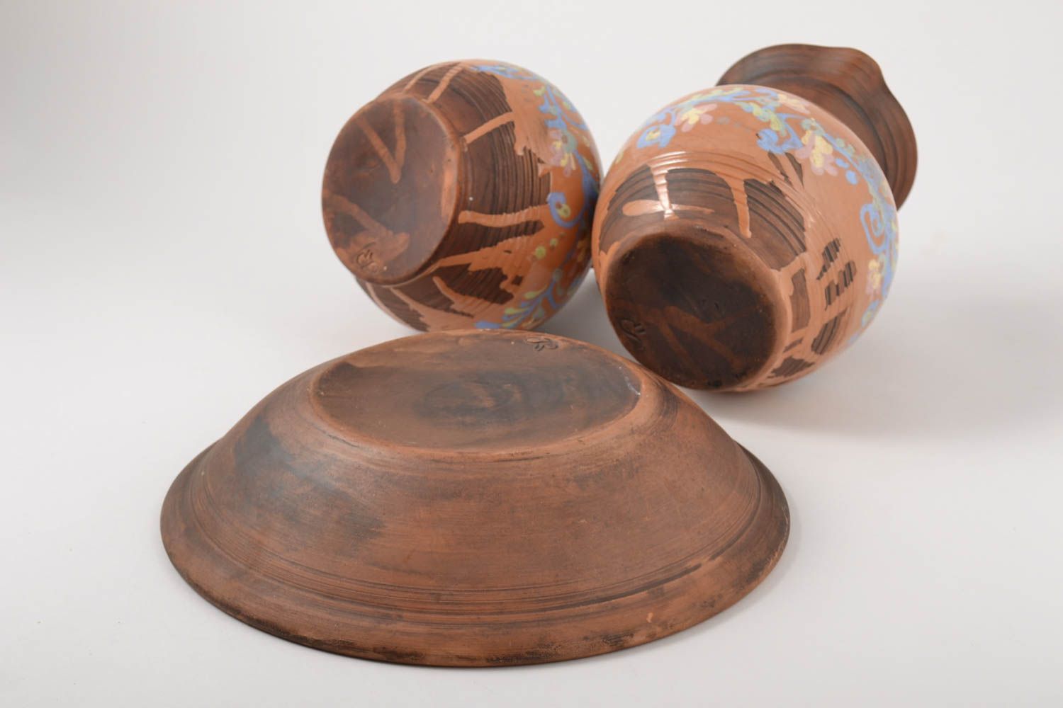 Керамическая посуда ручной работы 2 керамические кувшины глиняная миска набор фото 3
