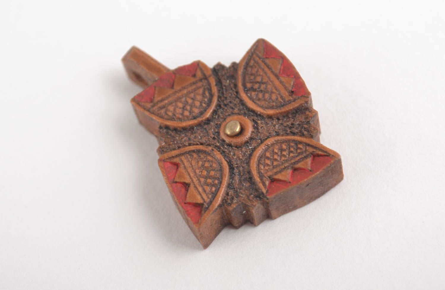 Ciondolo di legno fatto a mano pendente etnico amuleto da donna bello
 foto 3