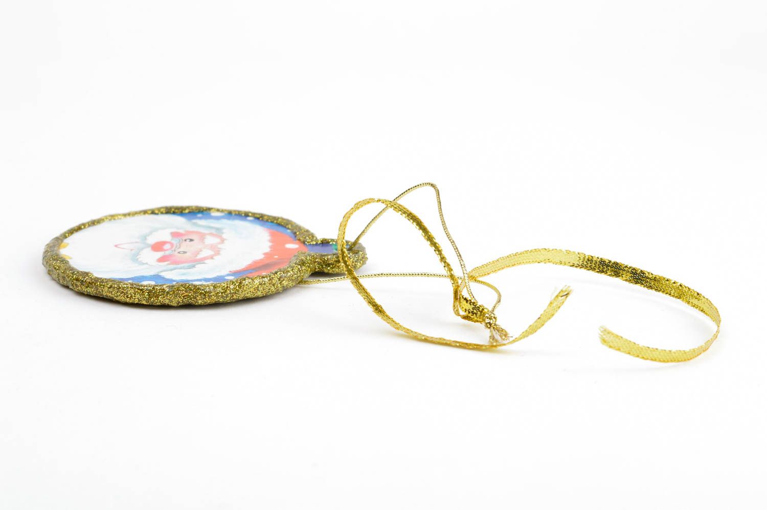 Елочная игрушка декупаж handmade декоративная подвеска елочное украшение круглое фото 2