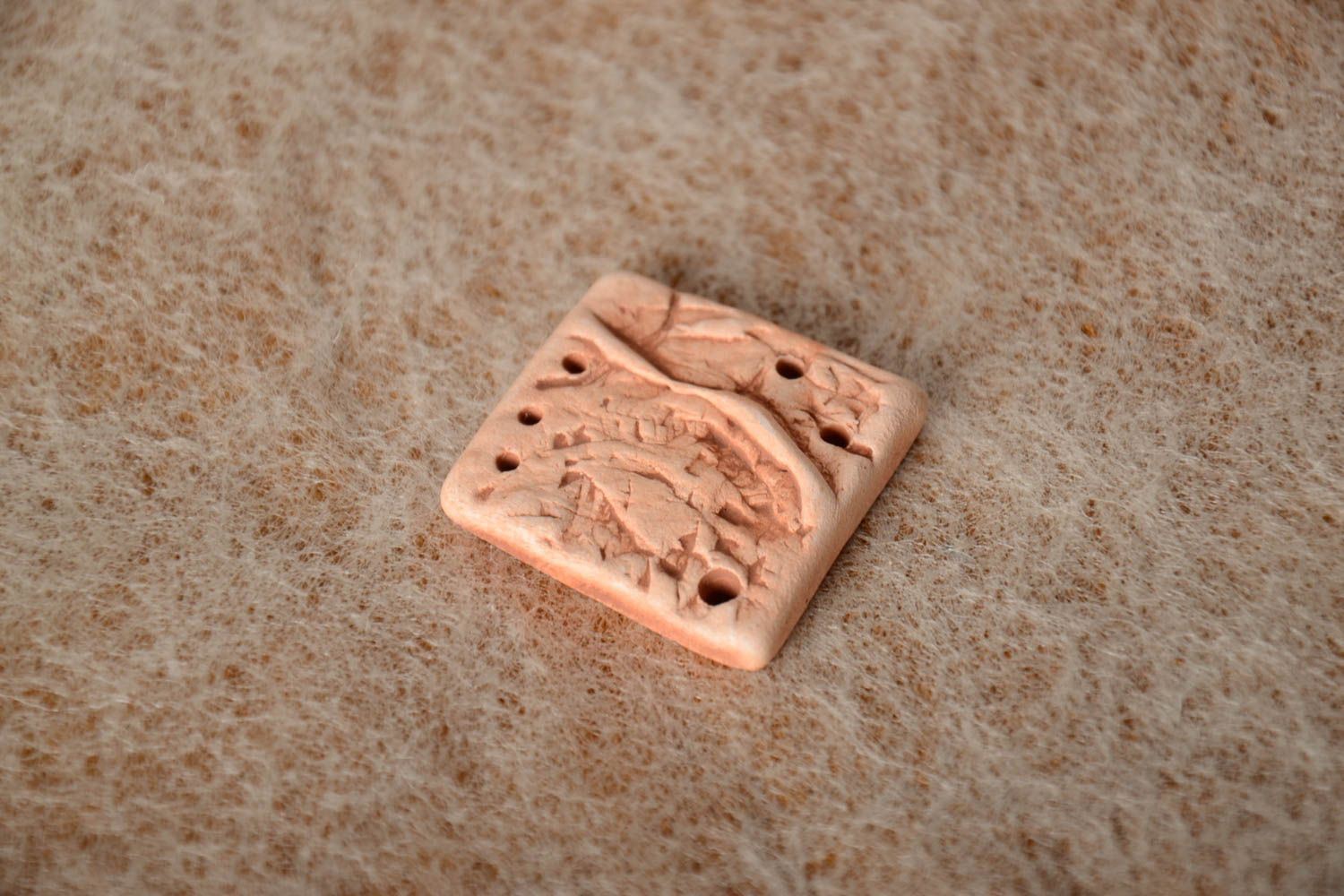 Handmade square flat ceramic jewelry component ethnic pendant without cord photo 1