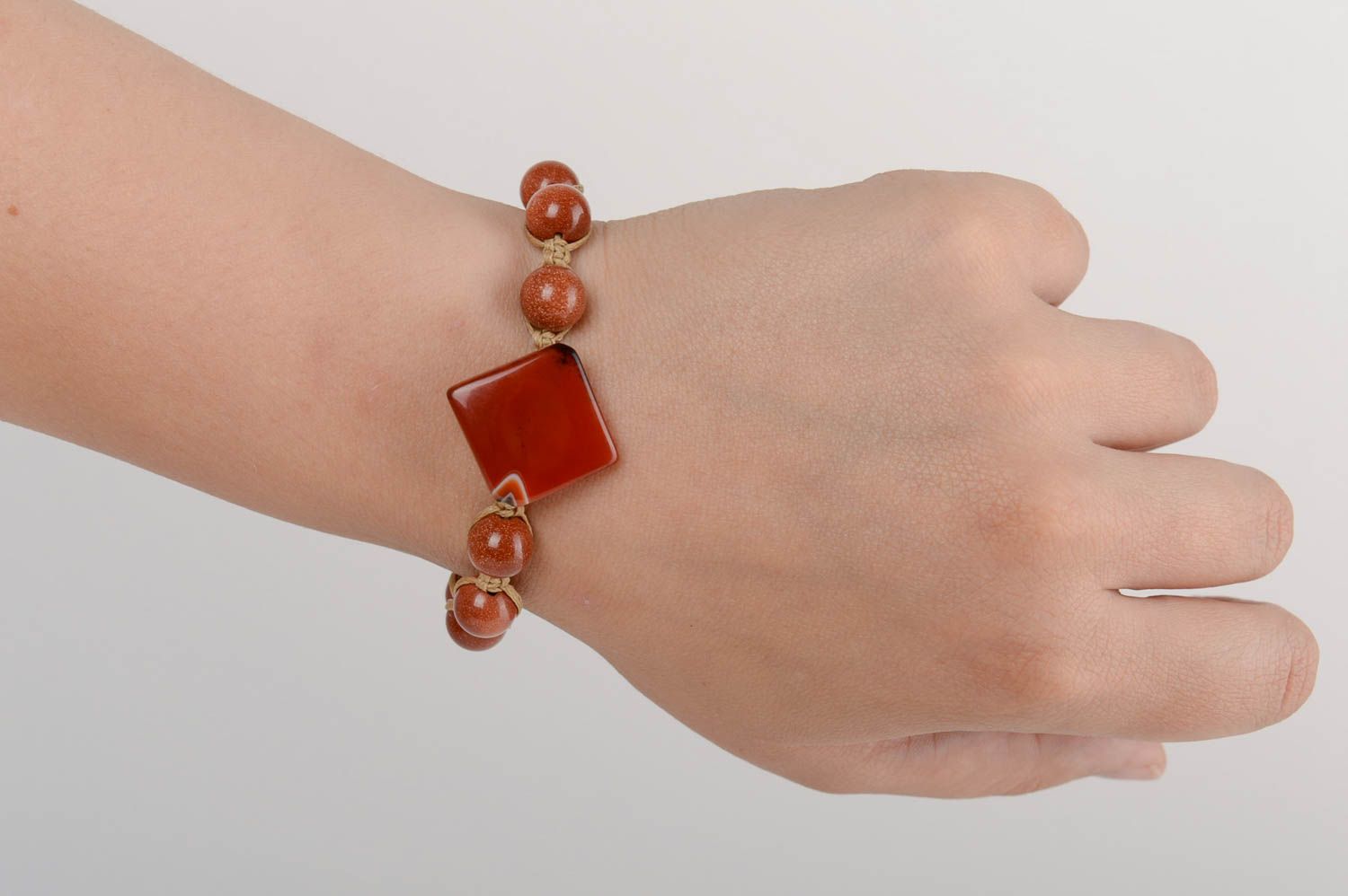 Handmade designer macrame woven wrist bracelet with aventurine and agate photo 5