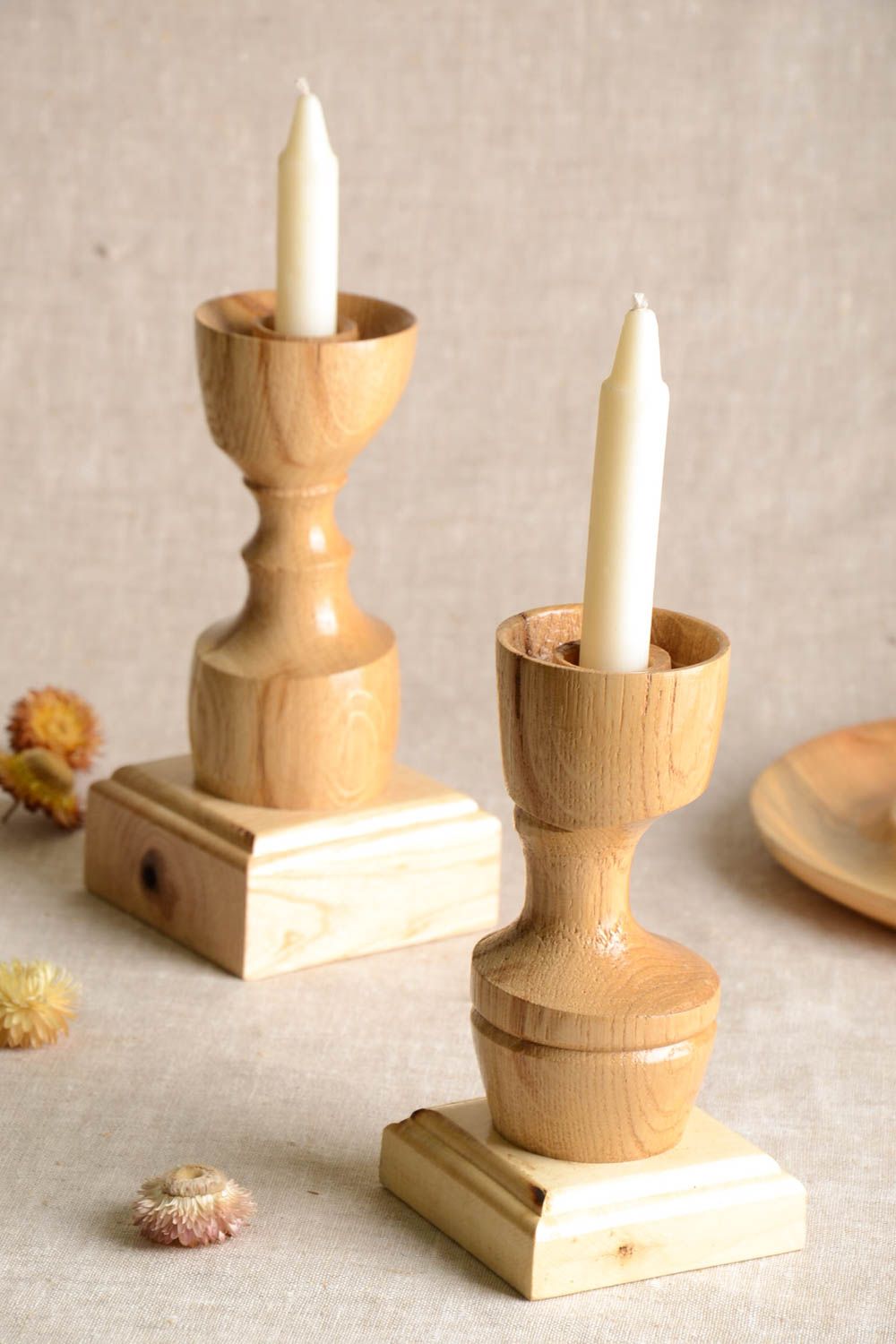 Unusual handmade wooden candlesticks 2 pieces candle holder design gift ideas photo 1