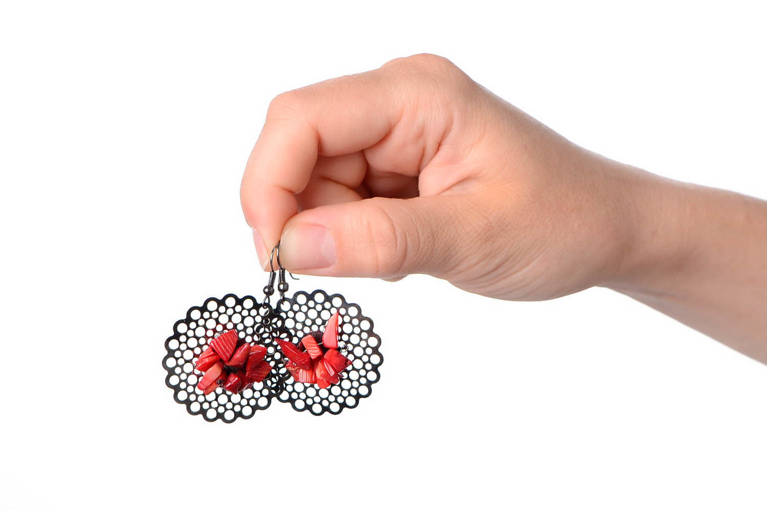 Openwork earrings with coral photo 5
