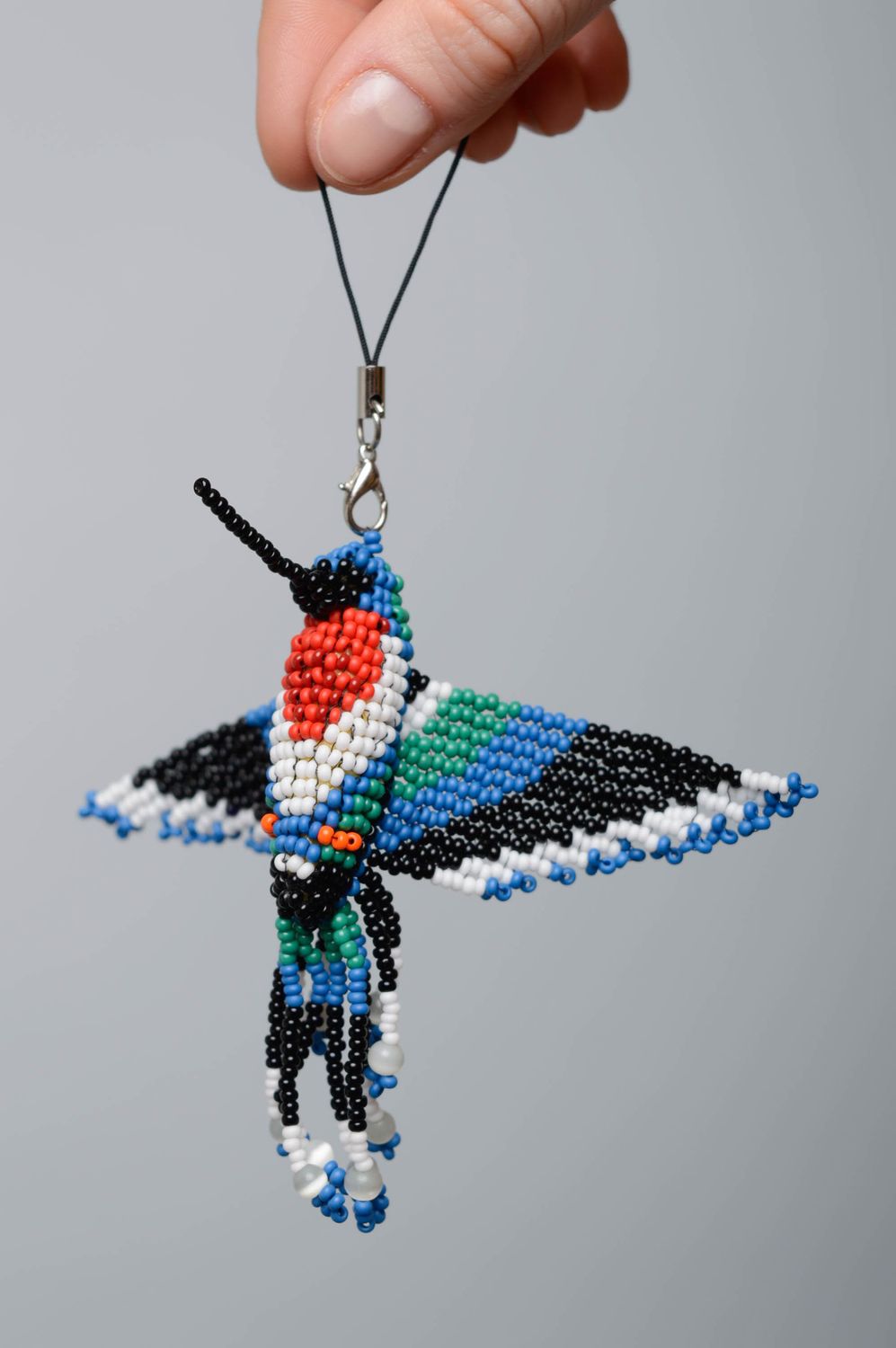 Handmade beaded keychain Hummingbird photo 3