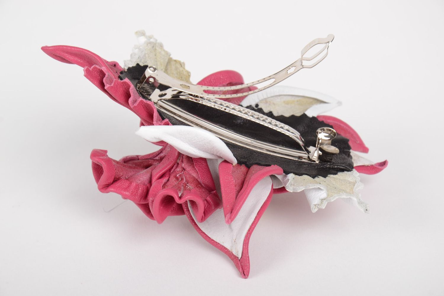 Handmade tender cute hair clip designer leather hair clip pink accessory photo 3