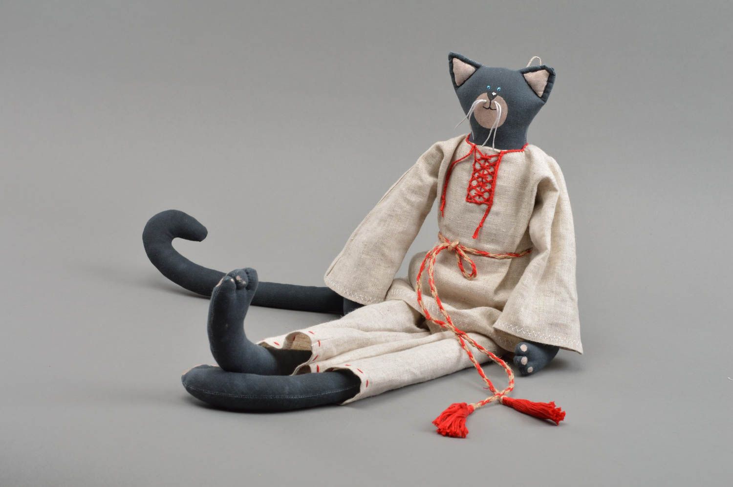 Мягкая игрушка кот из ткани ручной работы красивый большой авторский детский фото 3