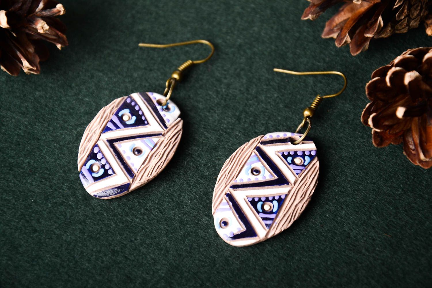 Handmade accessories fashion ceramic earrings clay earrings beautiful earrings  photo 1