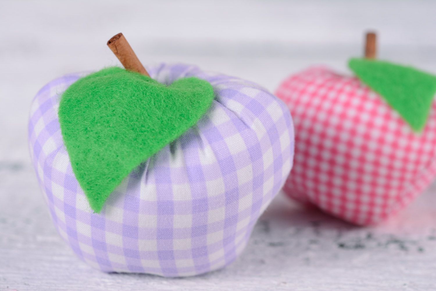 Handmade interior soft toys sewn of checkered cotton fabric Apples 2 items photo 5