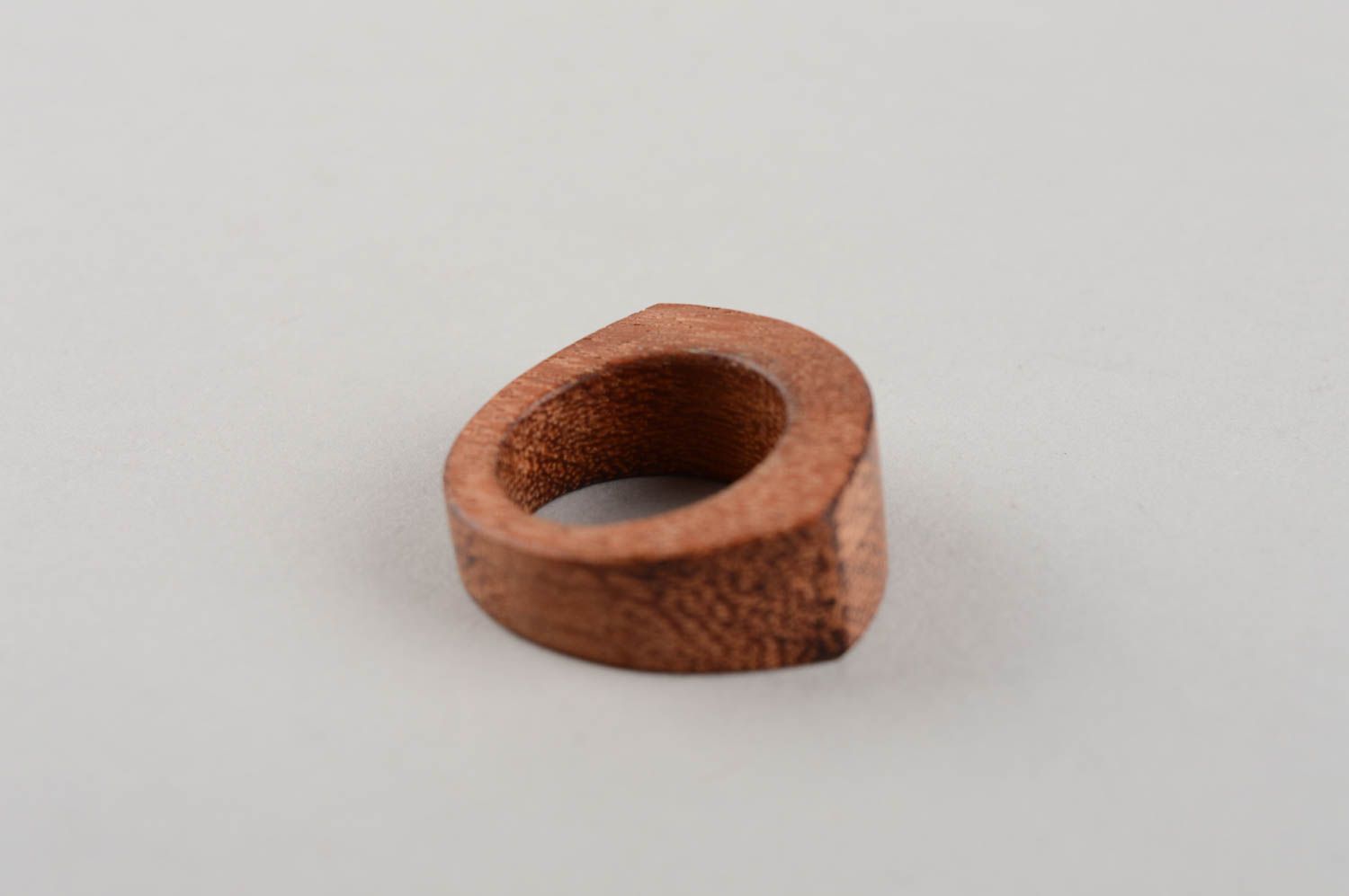 Handmade stylish female brown round ring made of wood of unusual shape photo 5