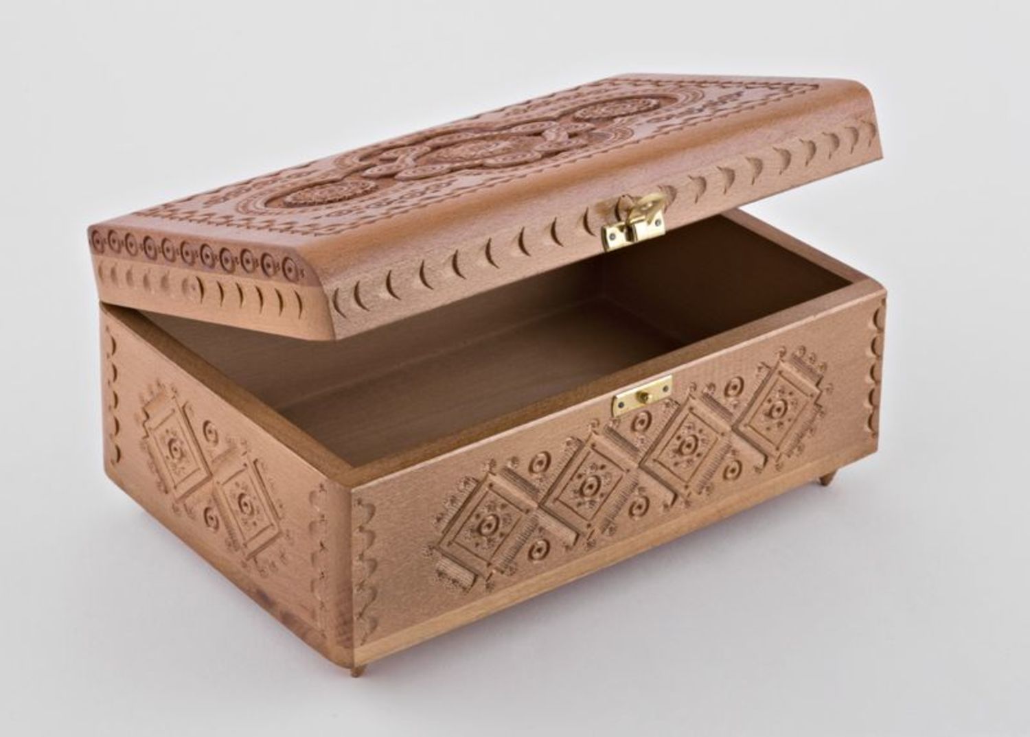 Handmade carved wooden jewelry box with a lock photo 3