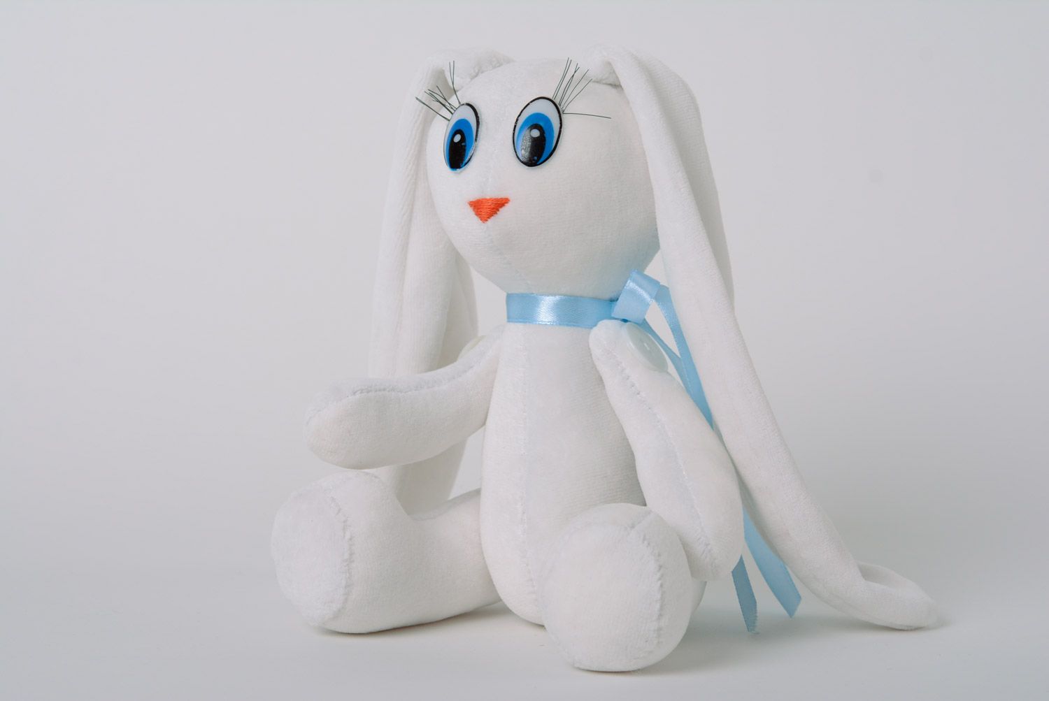 Beautiful white handmade designer fabric soft toy hare with long ears photo 3