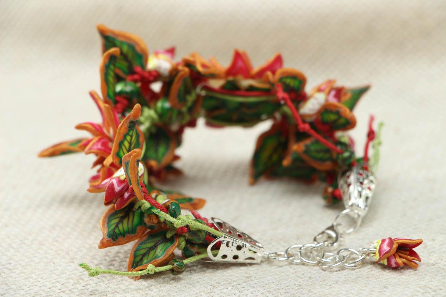 Bright bracelet with polymer clay flowers photo 4