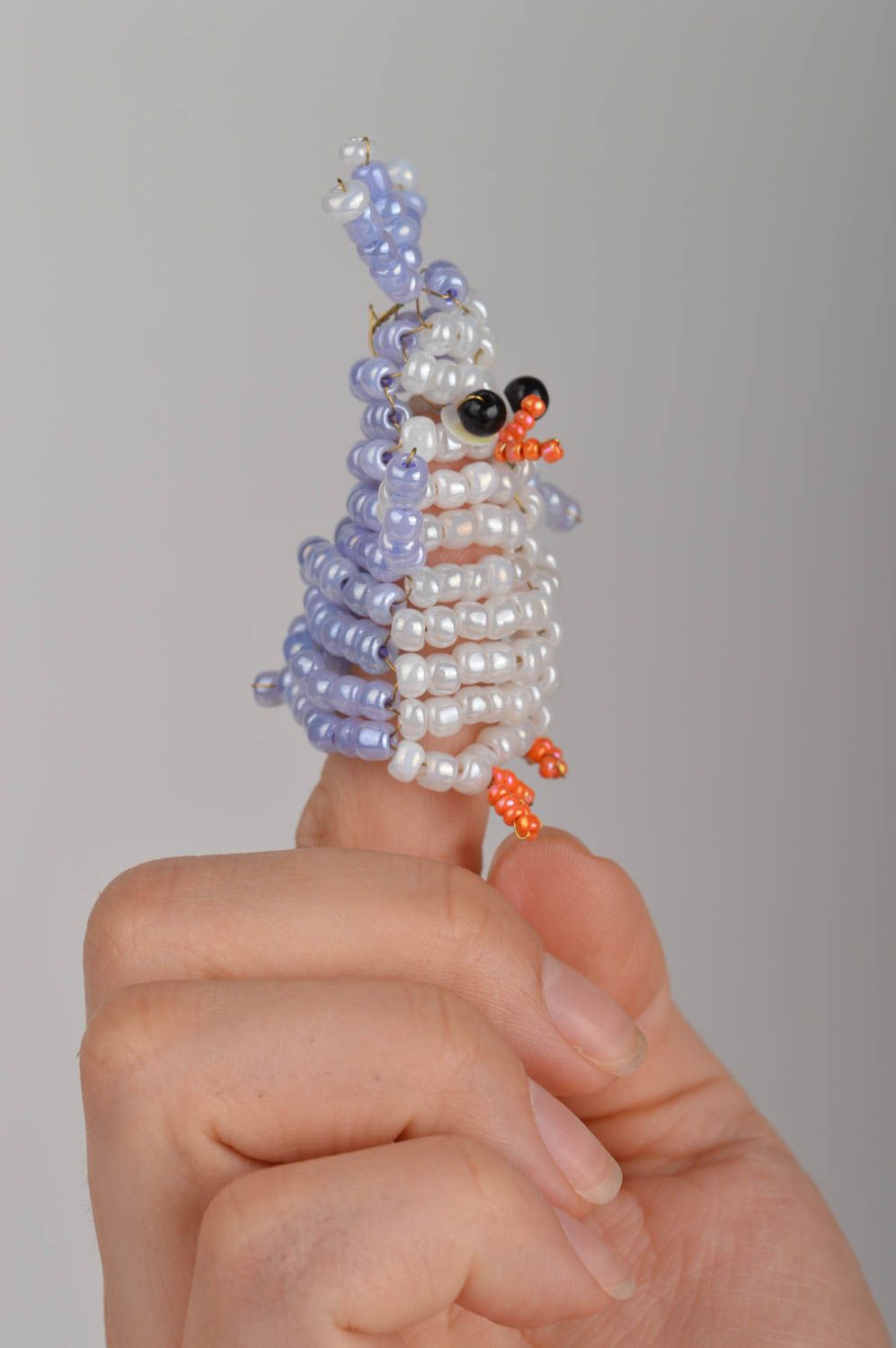Unusual funny designer small handmade finger toy penguin made of beads photo 3
