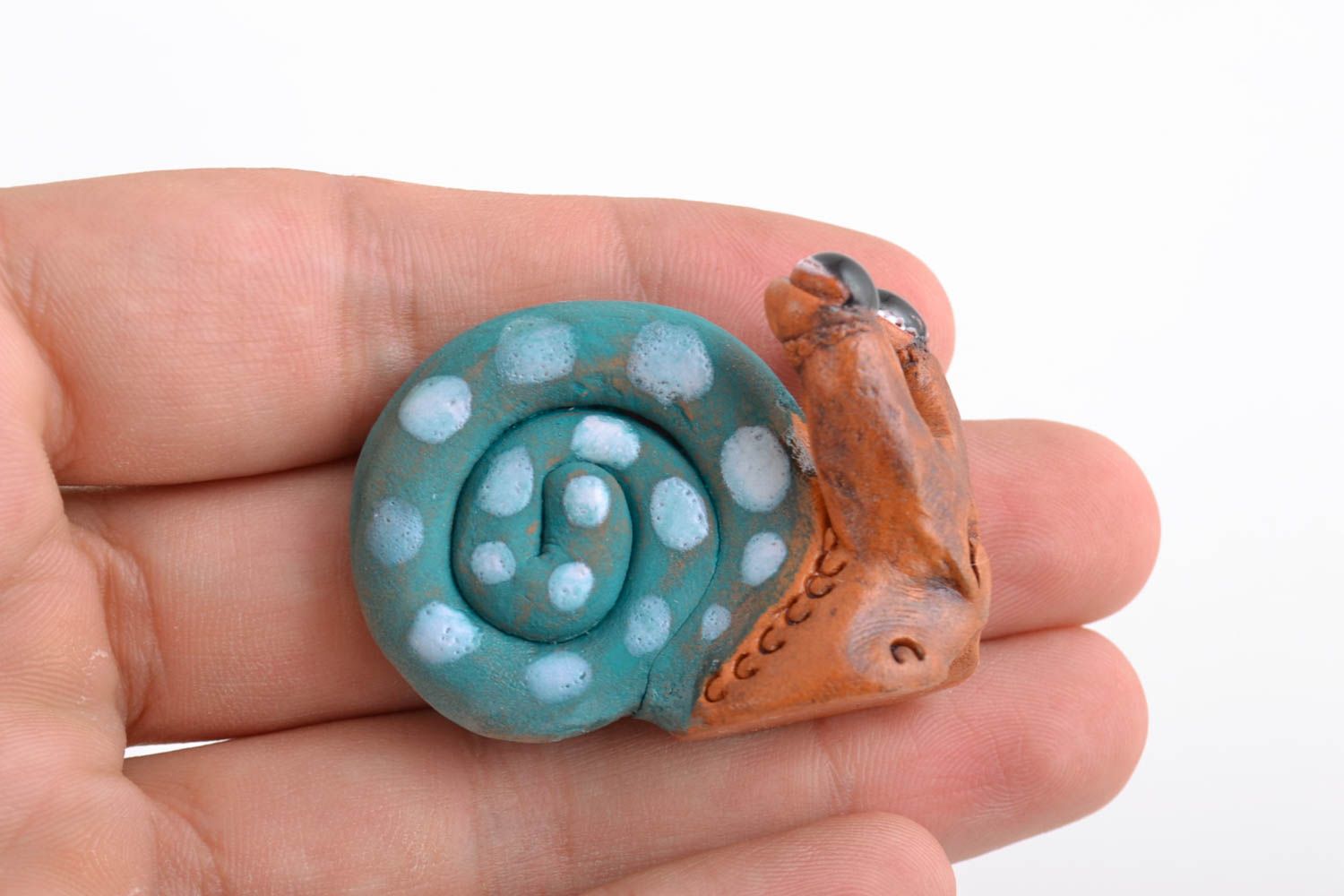 Handmade small collectible ceramic figurine of snail painted with acrylics photo 2