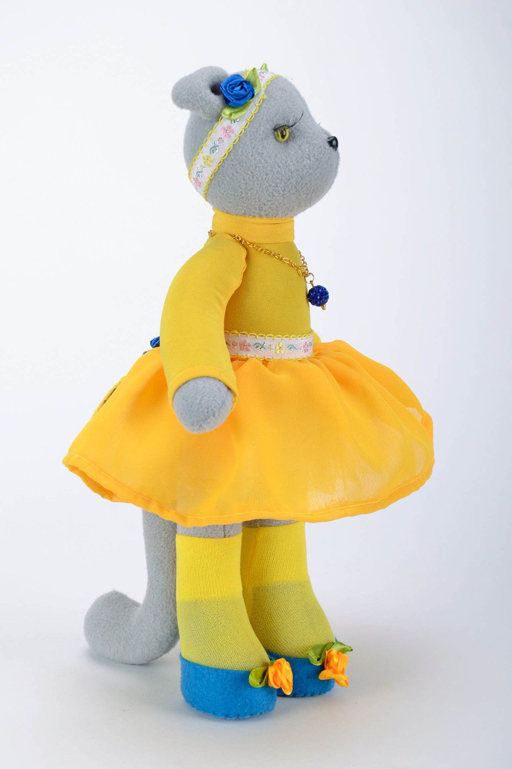 Soft toy Cat in yellow dress photo 3