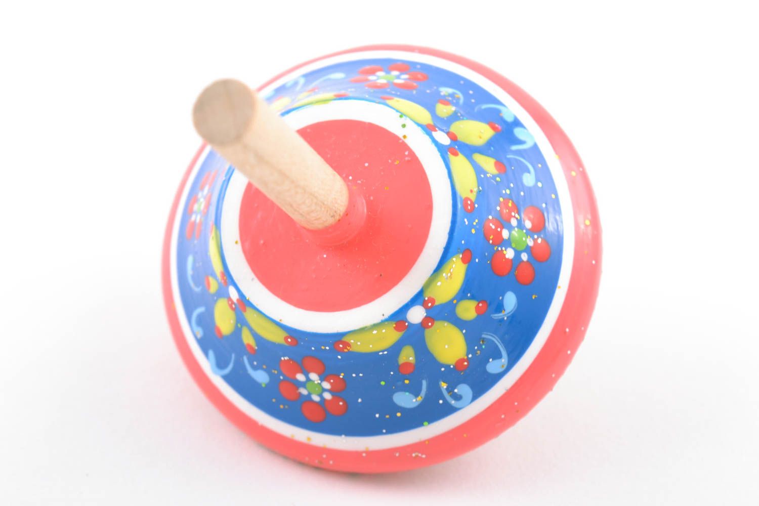 Pink handmade wooden spinning top toy painted with eco dyes photo 3