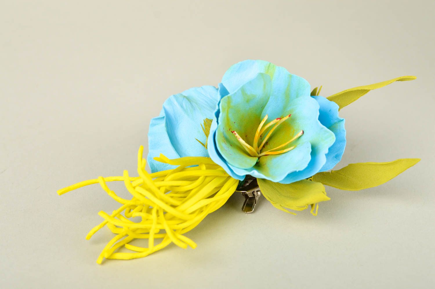 Handmade grelle Schmuck Brosche Haarspange Blume Damen Modeschmuck gelb blau foto 2