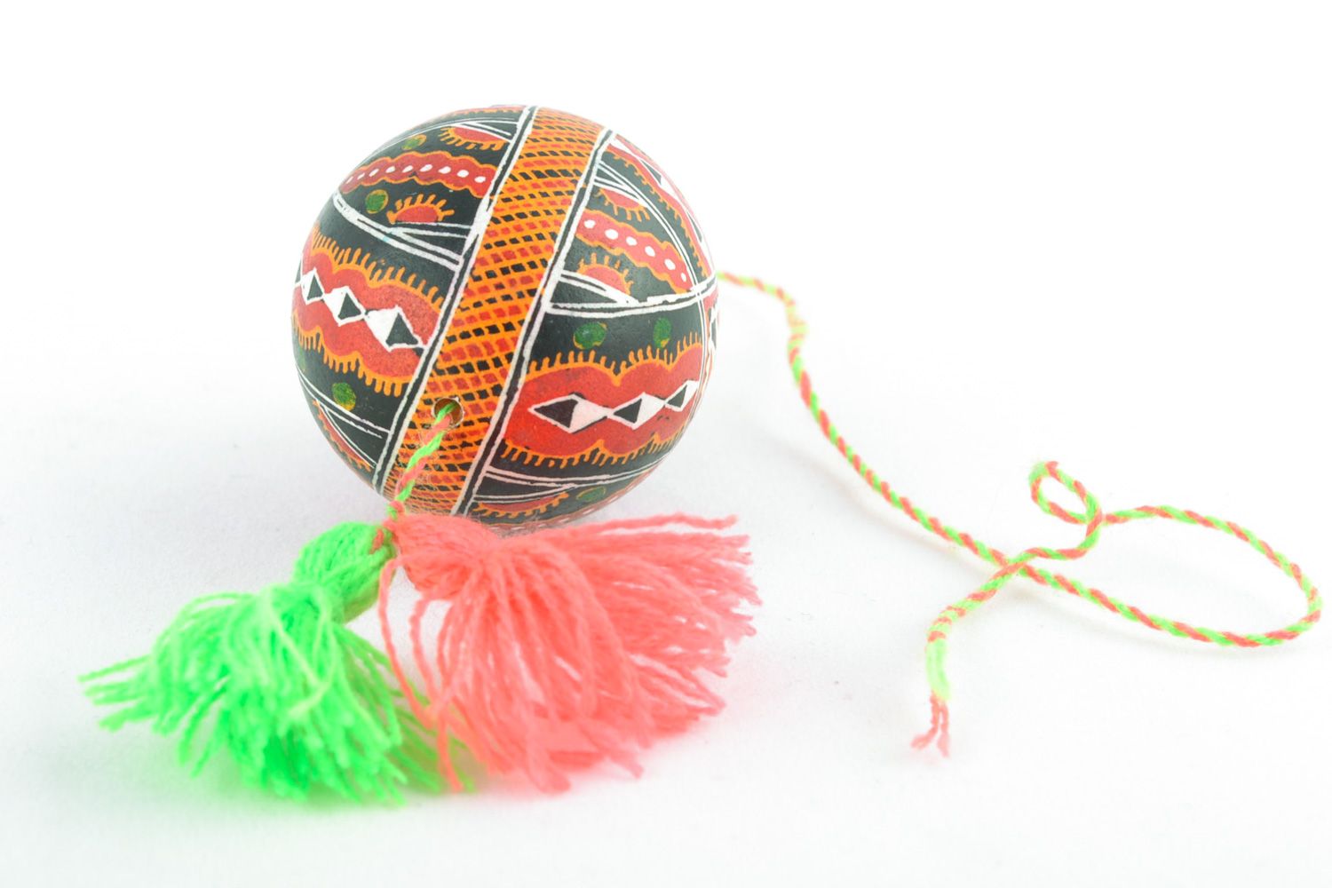 Bright Easter egg with contrast ornament equipped with cord and tassels  photo 4