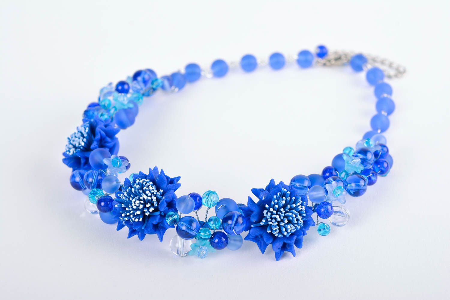 Parure collier boucles d'oreilles Bijoux fait main bleus floraux Cadeau femme photo 3