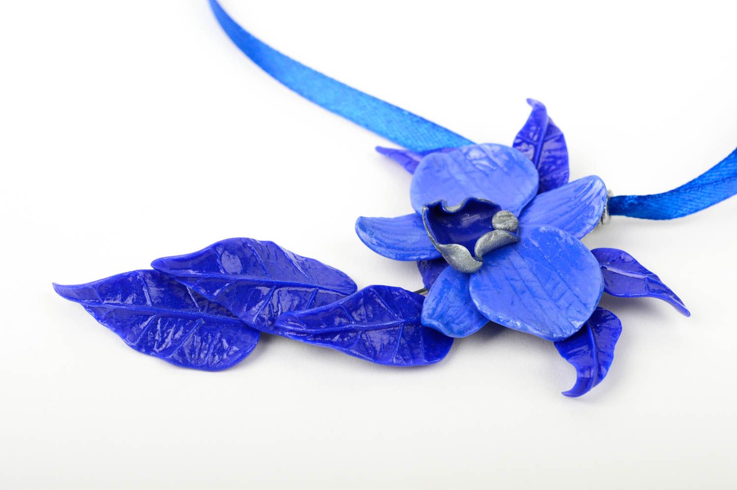 Модная бижутерия украшение на шею ручной работы бижутерия из пластики синее фото 4