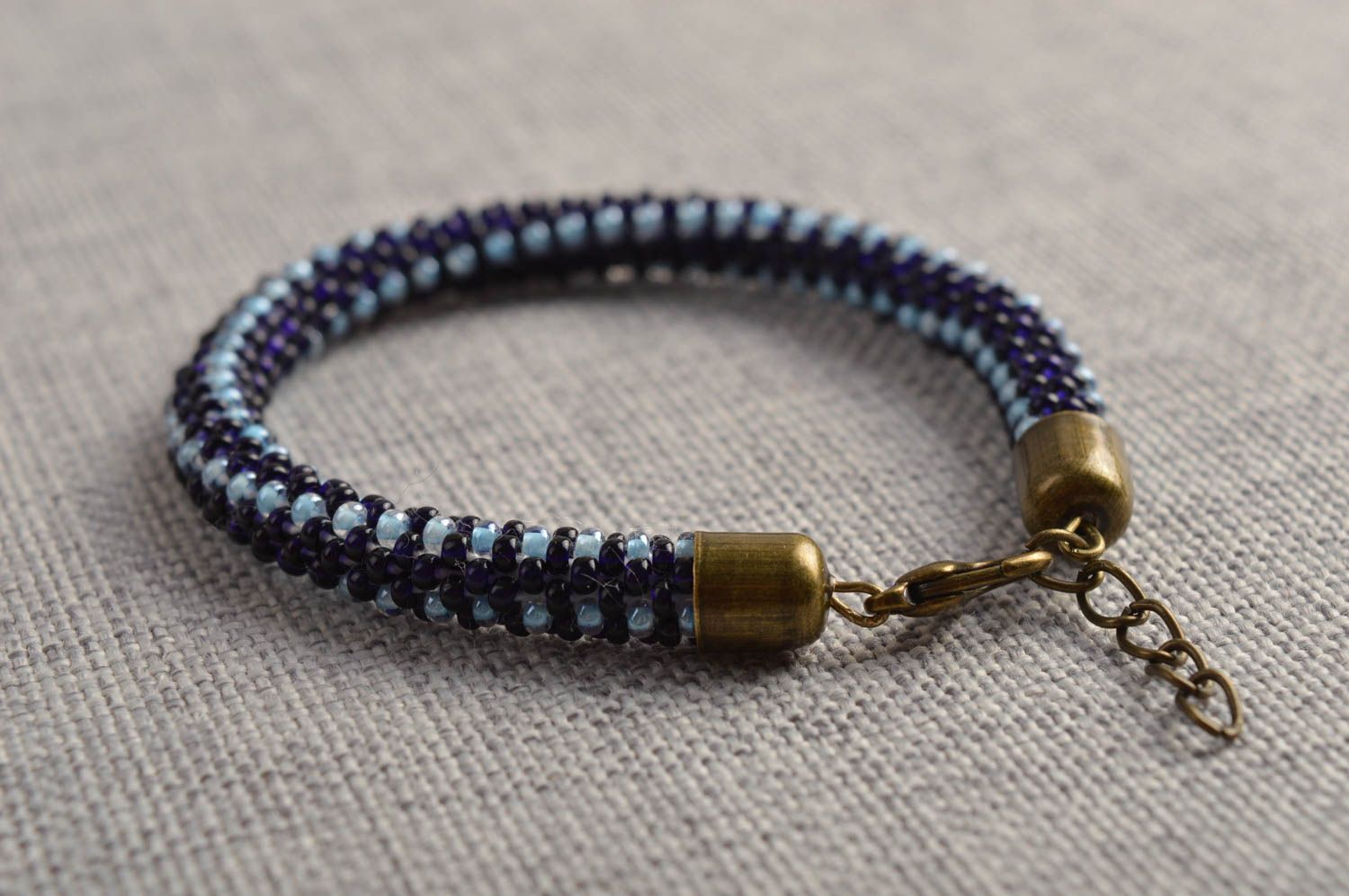 Black and blue beads cord adjustable bracelet for girls photo 1