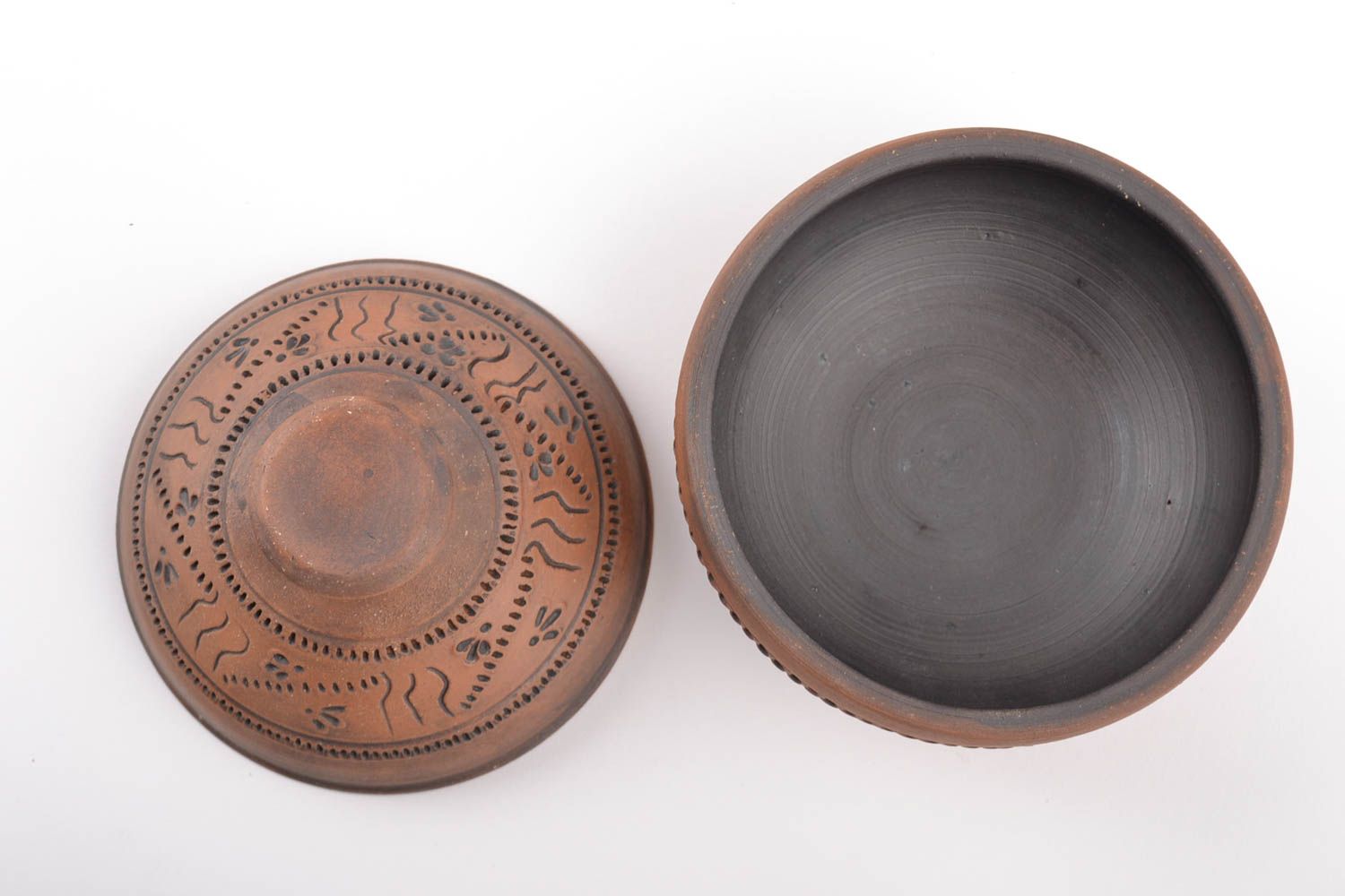 Unusual brown handmade designer clay bowl kilned with milk 400 ml photo 3