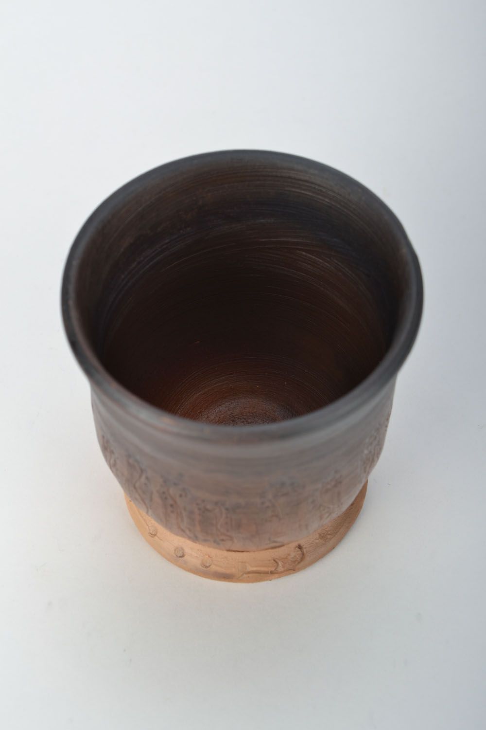 8 oz no handle clay drinking cup for milk or coffee with short stand and rustic pattern photo 5
