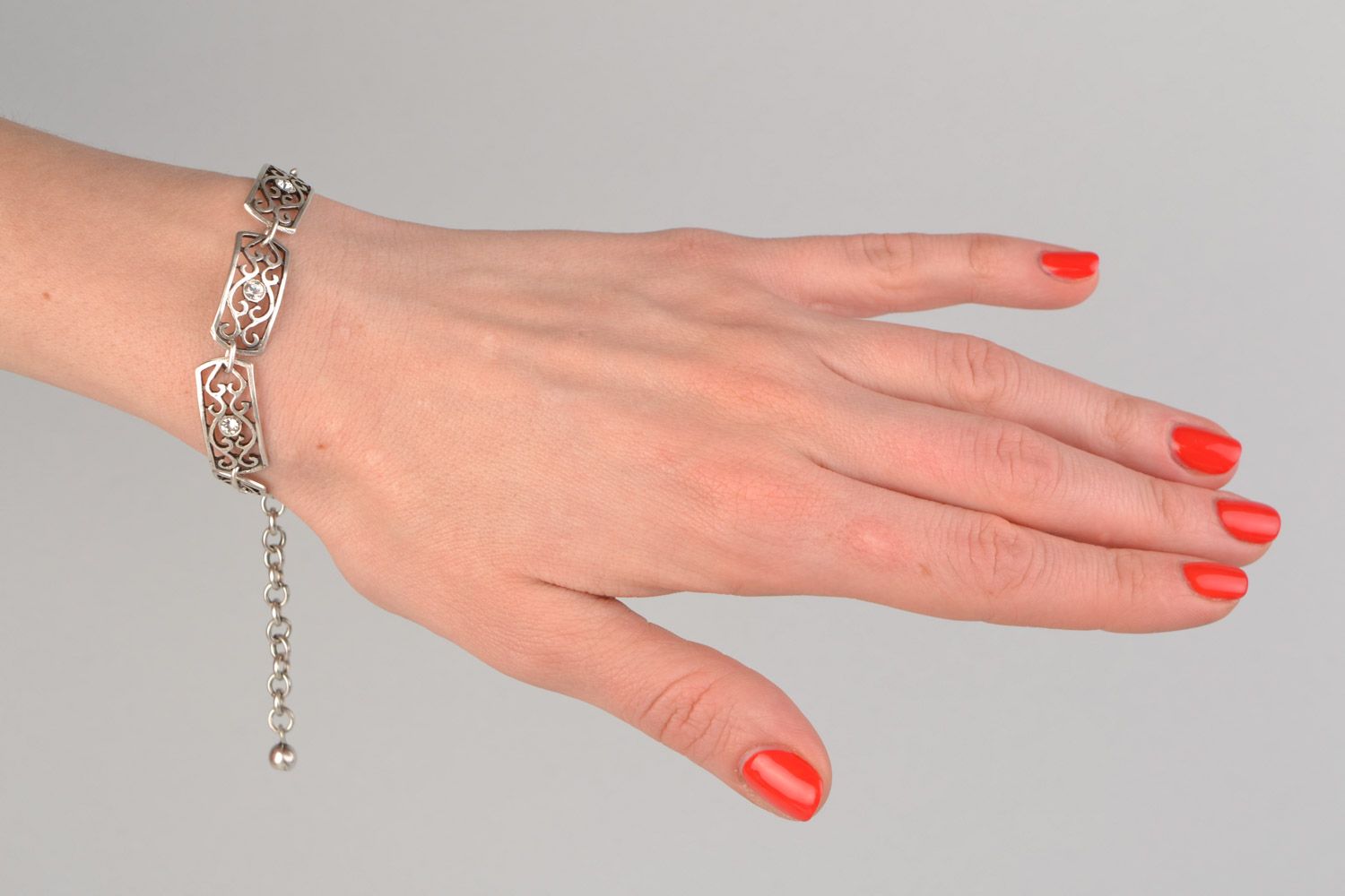 Handmade lacy wrist bracelet cast of metal in ethnic style for women photo 2